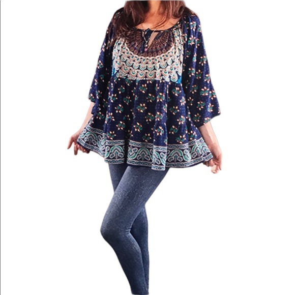 NWT. Sacred Threads Blouse.  229164.  BL/GR - Picture 1 of 10